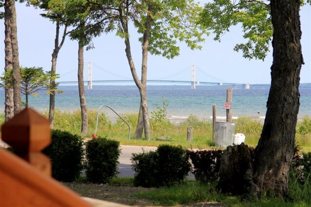 Photo of view from a cabin porch at Mackinaw Mill Creek Camping in Mackinaw City, MI. © 2016 Frank Rogala.