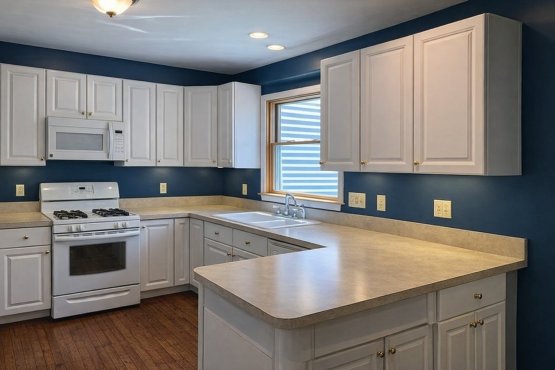 Kitchen area of Huron House Rental by Mackinaw Mill Creek Camping in Mackinaw City, MI