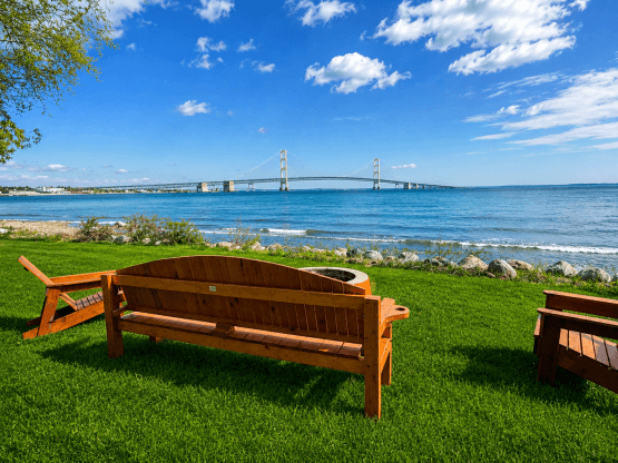 Mackinac Bridge view from Huron House Beach access