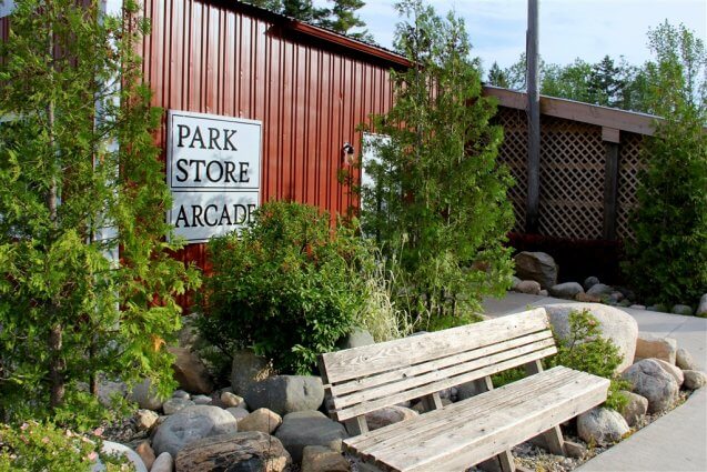 Photo of a bench outside the park store at Mackinaw Mill Creek Camping in Mackinaw City, MI. © 2016 Frank Rogala.