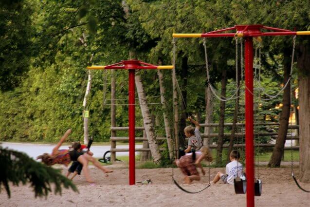 Photo of playground (equipment built by Richard Rogala) at Mackinaw Mill Creek Camping in Mackinaw City, MI. © 2016 Frank Rogala.