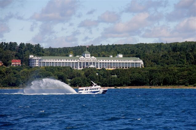 Photo of a Mackinac Island Ferry in front of the Grand Hotel on Mackinac Island. © 2016 Frank Rogala.