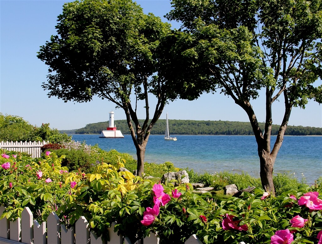 Scenic view from a victorian garden on Mackinac Island. © 2016 Frank Rogala.