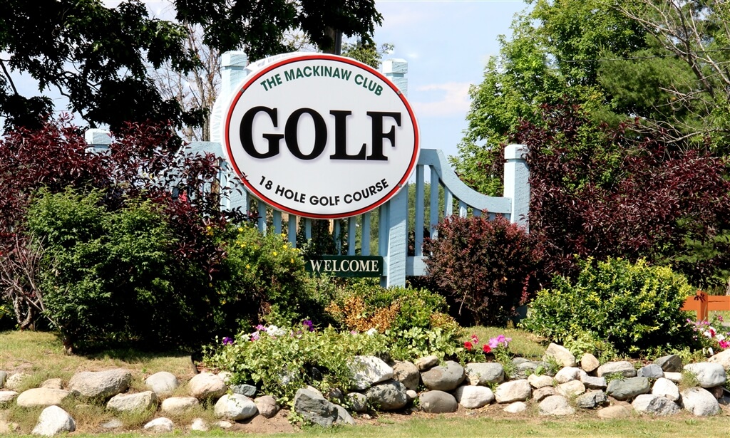 Photo of the entrance sign at the Mackinaw Club Golf Course in Carp Lake, MI. © 2016 Frank Rogala.
