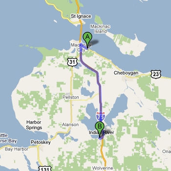 Map of Burt Lake State Park vs. Mackinaw Mill Creek Camping