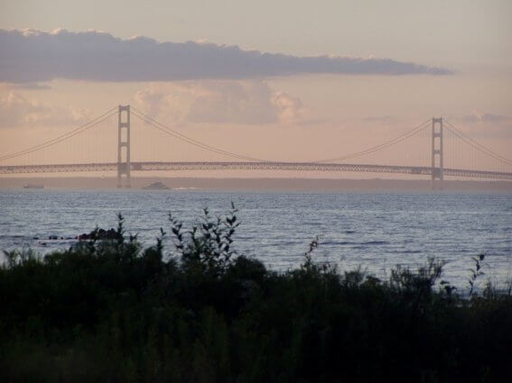 Photo of the Mackinac Bridge by Jeanette Edwards at Mackinaw Mill Creek Camping in Mackinaw City, MI.