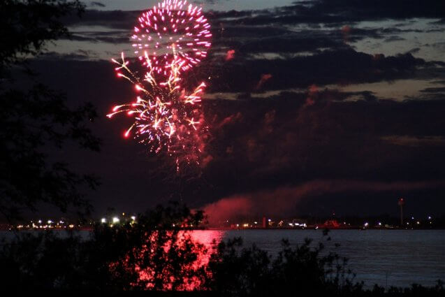 Photo of Independence Day fireworks over Mackinaw City. © 2016 Frank Rogala.