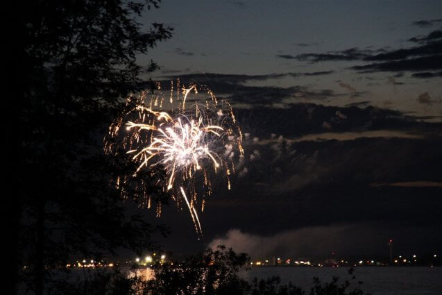 Photo of fireworks on the 4th of July from Mackinaw Mill Creek Camping in Mackinaw City, MI. © 2016 Frank Rogala.