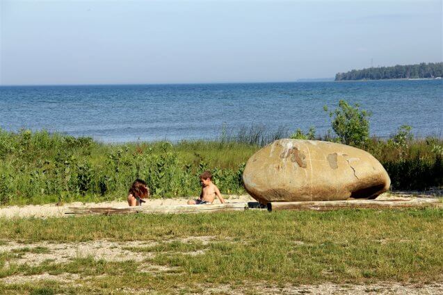 Photo of children playing in the sand on Cadottes Point at Mackinaw Mill Creek Camping in Mackinaw City, MI. © 2016 Frank Rogala.