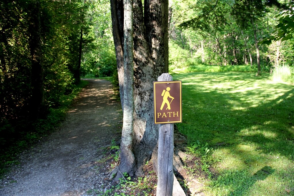 Photo of the entrance to a scenic foot trail at Mackinaw Mill Creek Camping in Mackinaw City, MI. © 2016 Frank Rogala.