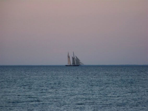 Photo of a modern day schooner on Lake Huron from the shores of Mackinaw Mill Creek Camping in Mackinaw City, MI. © 2016 Frank Rogala.