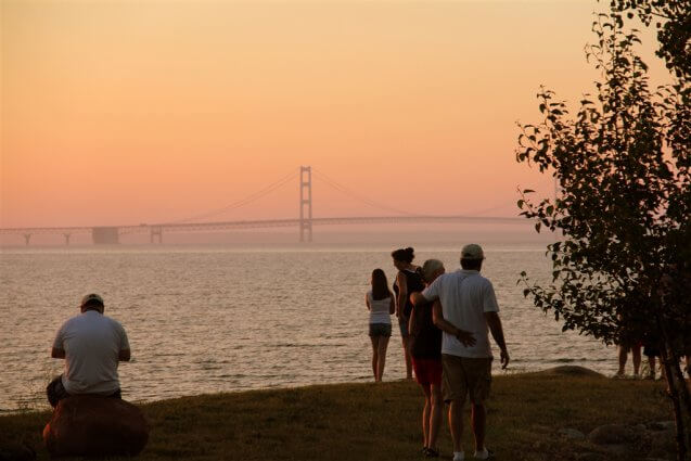 Photo of the Mackinac Bridge in twilight from Mackinaw Mill Creek Camping in Mackinaw City, MI. © 2016 Frank Rogala.