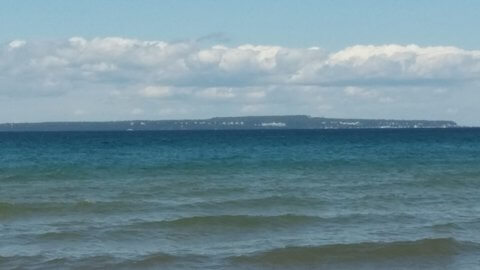 View of Mackinac Island from the motel room shoreline. © Frank Rogala.