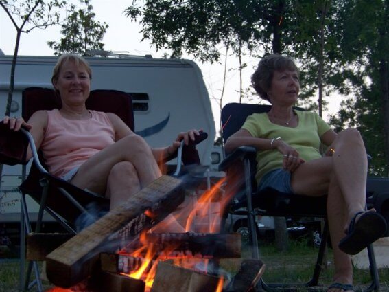 Photo of a campfire at an RV site at Mackinaw Mill Creek Camping in Mackinaw City, MI. © 2016 Frank Rogala.