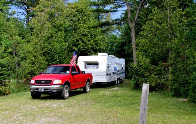 Photo of a big rig RV site at Mackinaw Mill Creek Camping in Mackinaw City, MI. © 2016 Frank Rogala.