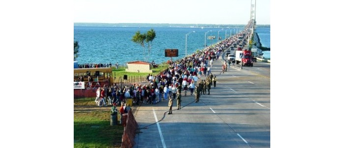 Photo of the Mackinac Bridge Walk across the Mackinac Bridge in Michigan. Image source: mackinawchamber.com.