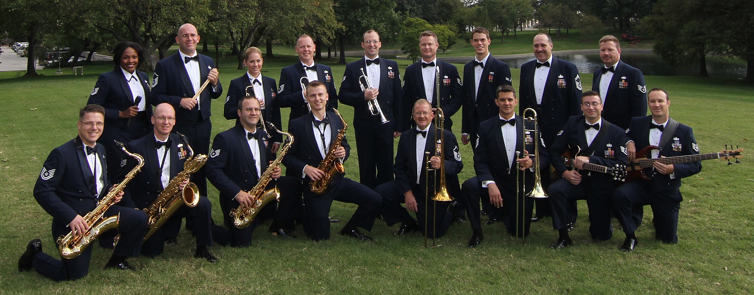 Photo of the Shades of Blue Jazz Ensemble, an official United States Air Force Band of Mid-America, a musical performing group. Image source: bandofmidamerica.af.mil.