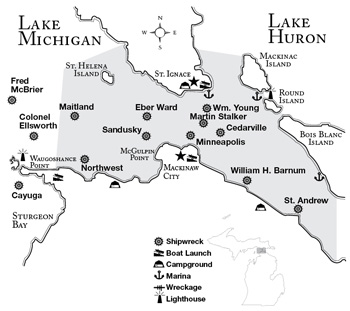 Map of the Straits of Mackinac Shipwreck Preserve. Image source: michiganpreserves.org.